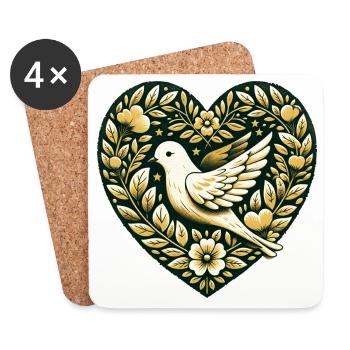 Golden Dove in Floral Heart - Coasters (set of 4) - white - Front