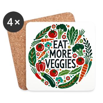 Eat More Veggies Circular Veggie Design - Coasters (set of 4) - white - Front