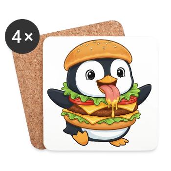 Mignon Pingouin Cartoon Cheeseburger - Dessous de verre (lot de 4) - blanc - Devant