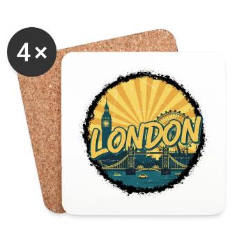 London City Skyline Tower Bridge Retro-Abzeichen - Untersetzer (4er-Set) - Weiß - Vorne