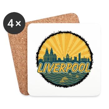 Liverpool Skyline Liver Building Vintage Badge - Coasters (set of 4) - white - Front