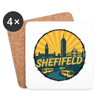 Sheffield City Skyline Vintage Tram Badge - Coasters (set of 4) - white - Front