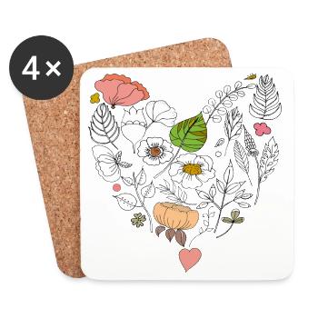 Florales Herz - Untersetzer (4er-Set) - Weiß - Vorne