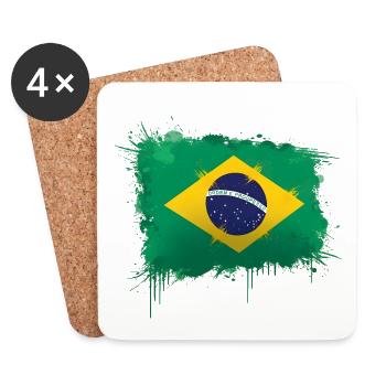 Brazil Flag Art - Brazil Waving Flag Design - Coasters (set of 4) - white - Front