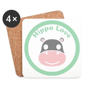 Hippopotamus Head Face Mask Smile - Coasters (set of 4) - white - Front