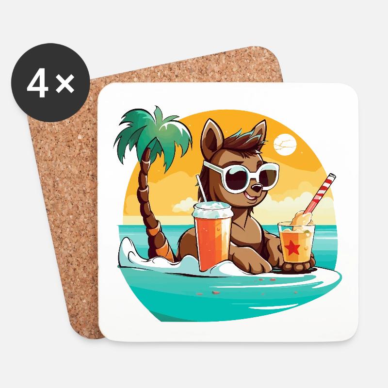Lama am Strand im Sonnenlicht - Untersetzer (4er-Set) - Weiß