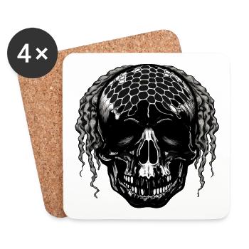 Skull with Mesh Pattern Dreadlocks - Coasters (set of 4) - white - Front