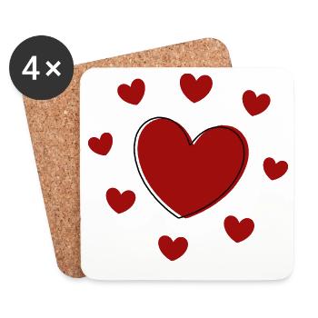 Cadeau rouge de la Saint-Valentin - Dessous de verre (lot de 4) - blanc - Devant