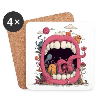 Monde de la Bouche Rose avec des Créatures - Dessous de verre (lot de 4) - blanc - Devant
