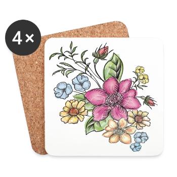  Florales Blütenmuster - Untersetzer (4er-Set) - Weiß - Vorne