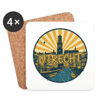 Utrecht City Skyline Retro Vintage-Abzeichen - Untersetzer (4er-Set) - Weiß - Vorne