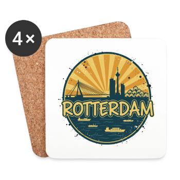 Rotterdam City Skyline Vintage-Retro-Abzeichen - Untersetzer (4er-Set) - Weiß - Vorne