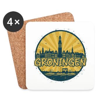 Insigne vintage de la Skyline de la ville de Groningen - Dessous de verre (lot de 4) - blanc - Devant