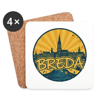 Breda City Skyline Retro Vintage-Abzeichen - Untersetzer (4er-Set) - Weiß - Vorne