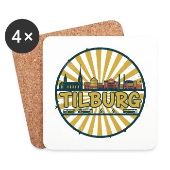 Tilburg City Skyline Retro Sunset Badge - Coasters (set of 4) - white - Front