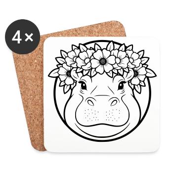 Vecteur de contour de la couronne florale Bohème de l’hippopotame - Dessous de verre (lot de 4) - blanc - Devant