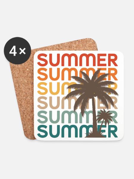 Retro Sommer Palmen Sonnenuntergang Vibes - Untersetzer (4er-Set) - Weiß