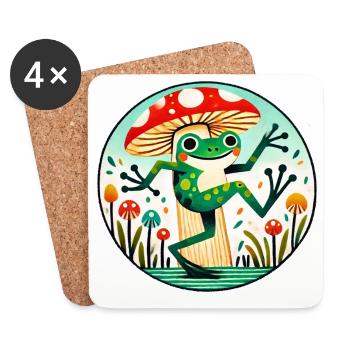 Mushroom Frog Whimsy Circle - Coasters (set of 4) - white - Front