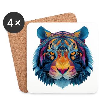 Tête de tigre - Dessous de verre (lot de 4) - blanc - Devant
