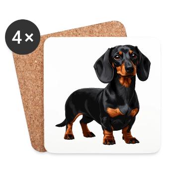 Teckel noir et beige - Chien saucisse - Dessous de verre (lot de 4) - blanc - Devant