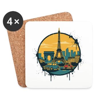 Paris City Skyline Eiffel Tower Retro Badge Art - Coasters (set of 4) - white - Front