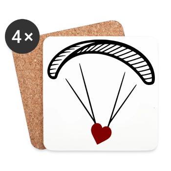 Parapente - parapente avec cœur. - Saint-Valentin - Dessous de verre (lot de 4) - blanc - Devant