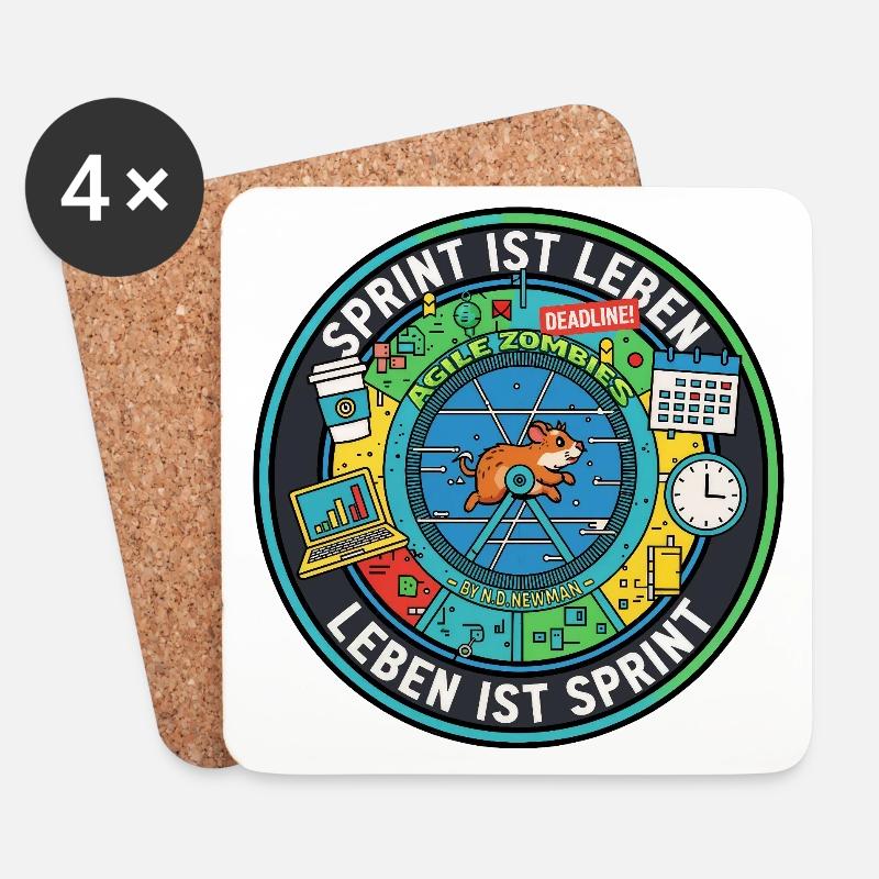 Le sprint, c’est la vie : des zombies agiles dans la roue des hamsters - Dessous de verre (lot de 4) - blanc