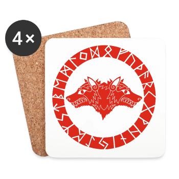 Red Viking Wolf with Two Heads - Coasters (set of 4) - white - Front