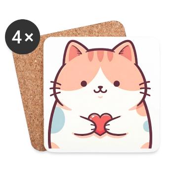 Cuddly Kitten Heart Cartoon Cat - Coasters (set of 4) - white - Front