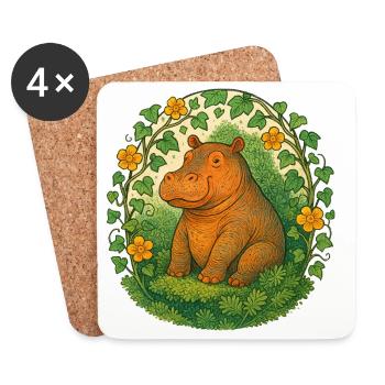 Verspieltes Nilpferd im Ivy Circle - Untersetzer (4er-Set) - Weiß - Vorne