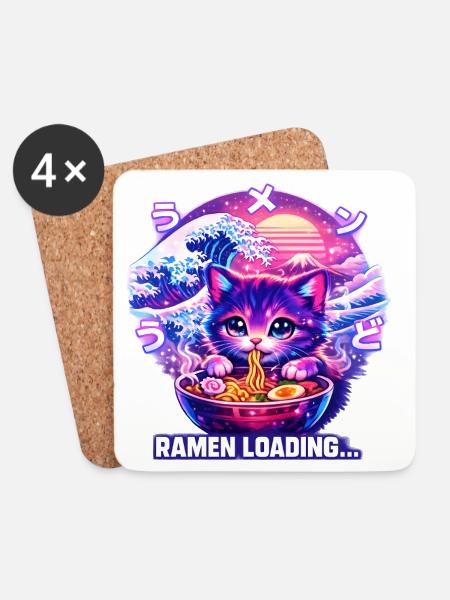Ramen Katze Cyber gaming - Untersetzer (4er-Set) - Weiß
