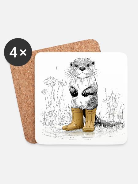 Süßer Otter mit gelben Gummistiefeln - Untersetzer (4er-Set) - Weiß