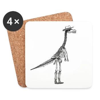 Dino squelette avec un design de gentleman chapeau - Dessous de verre (lot de 4) - blanc - Devant