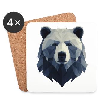 Tête d'ours, dessin ours fort, symbole puissance - Dessous de verre (lot de 4) - blanc - Devant