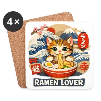 Ramen Nouilles, Amoureux des Chats, Kats Kawaii Rétro - Dessous de verre (lot de 4) - blanc - Devant