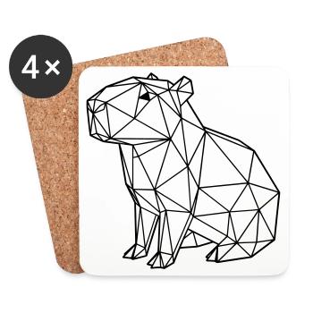 Capybara Géométrique Origami Moderne Animal Noir - Dessous de verre (lot de 4) - blanc - Devant