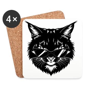 Schwarze Katze mit Sonnenbrille - Untersetzer (4er-Set) - Weiß - Vorne