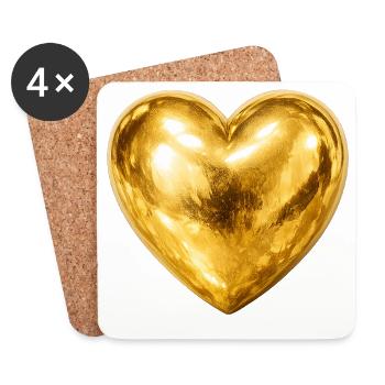 Herz aus Gold | Goldener Herzglanz - Untersetzer (4er-Set) - Weiß - Vorne