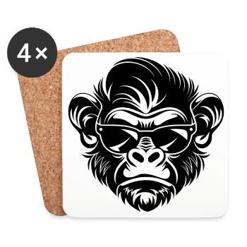 Tête de singe cool avec lunettes de soleil - Dessous de verre (lot de 4) - blanc - Devant