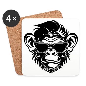Tête de singe cool avec lunettes de soleil - Dessous de verre (lot de 4) - blanc - Devant