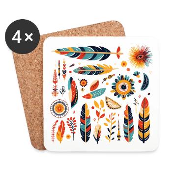 Motif de plumes et fleurs bohèmes - Dessous de verre (lot de 4) - blanc - Devant