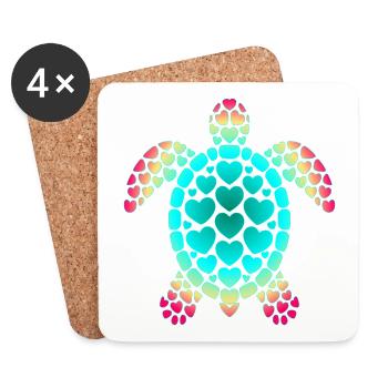 Tortue plongeuse de la Saint-Valentin - Dessous de verre (lot de 4) - blanc - Devant