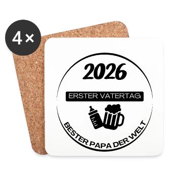 Erster Vatertag – Shirt für Papa & Kind - Untersetzer (4er-Set) - Weiß - Vorne