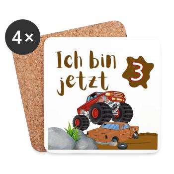 J’ai maintenant 3 ans – Chemise d’anniversaire Monster Truck - Dessous de verre (lot de 4) - blanc - Devant