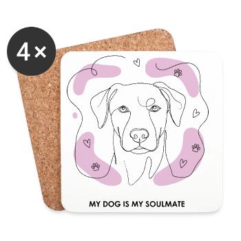 Dog Soulmate Line Art - Coasters (set of 4) - white - Front