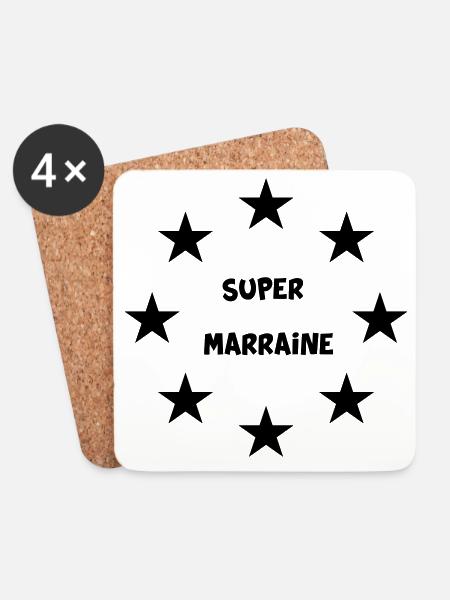 SUPER MARRAINE - Dessous de verre (lot de 4) - blanc
