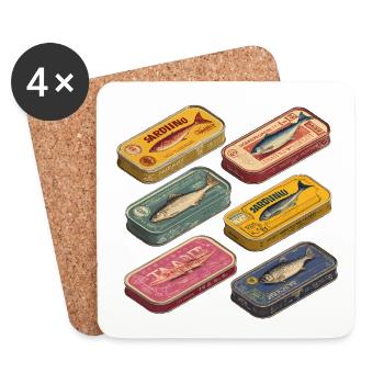 Cuisine vintage de boîtes de sardines rétro - Dessous de verre (lot de 4) - blanc - Devant