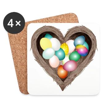 Nid de Pâques en forme de cœur avec des œufs colorés - Dessous de verre (lot de 4) - blanc - Devant