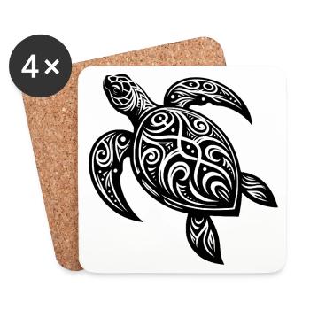 Nature mystique et géométrie de la Tortue tribale - Dessous de verre (lot de 4) - blanc - Devant