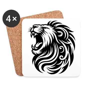 Roaring lion with elegant mane and teeth - Coasters (set of 4) - white - Front